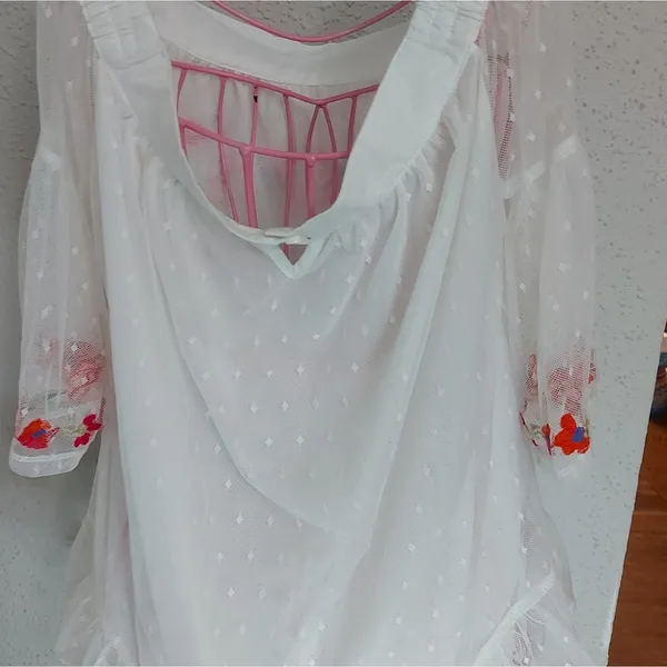 Umgee Boho Mesh Floral Embroidered Peasant Top S Festival Concert Indie Casual - Image 4