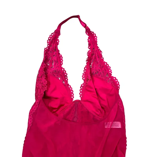 b.tempt'd by Wacoal‎ Hot Pink Mesh Lace Thong Halter Bodysuit Size Large Sexy - Image 2