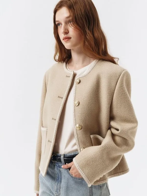 DUNST Beige Tweed Boucle Jacket in Small Womens Wool Jacket - Image 11