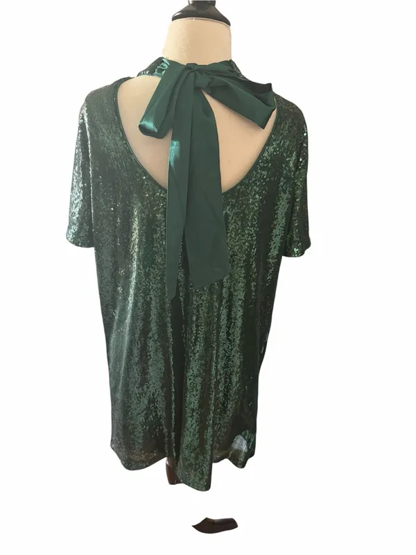 Main Strip Like new Emerald Green Sequin Mini Dress Women Large - Image 2