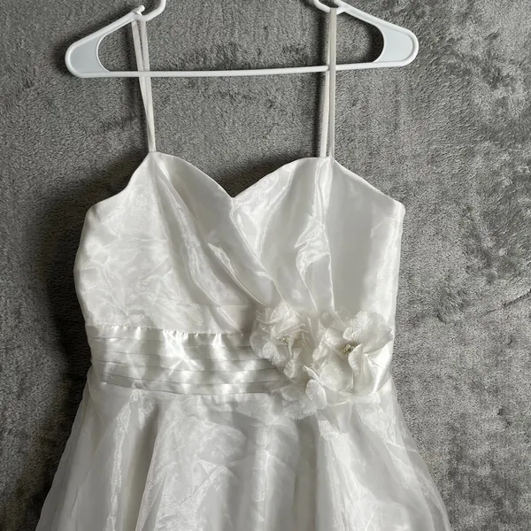 Vintage Eliza J Romantic White Organza Wedding Bridal Dress Floral Waist Detail‎ - Image 6