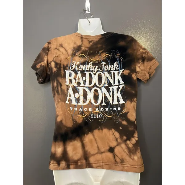Trace Adkins Shirt Womens Medium Bleach Tie Dye Glitter Graphic LAT Tee Top - Image 5