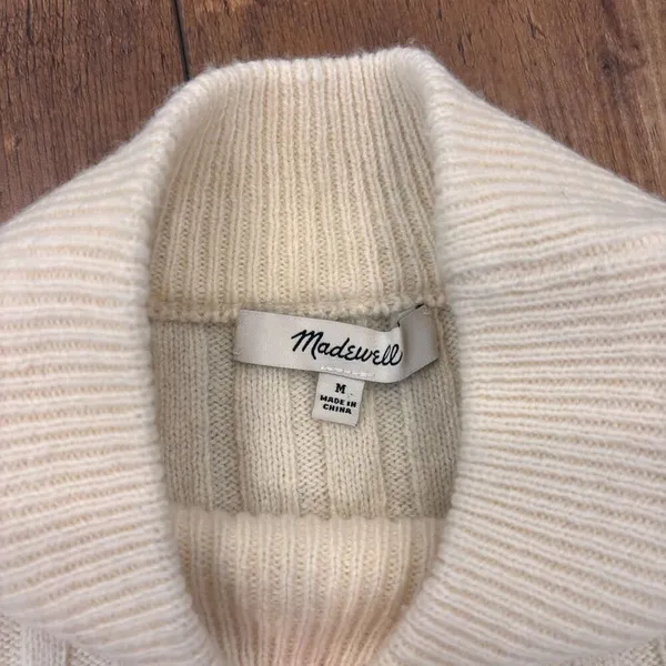 Madewell Antique Cream Ribbed Mockneck Crop Sweater Boxy Knit Pullover Wool Sz M - Image 5