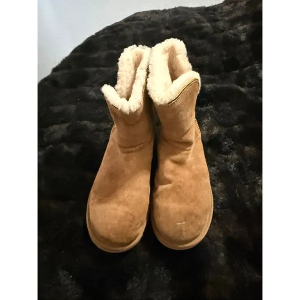 UGG Mini Florence Side Zip Womens Boots Chestnut Suede Sheepskin 8 - Image 2