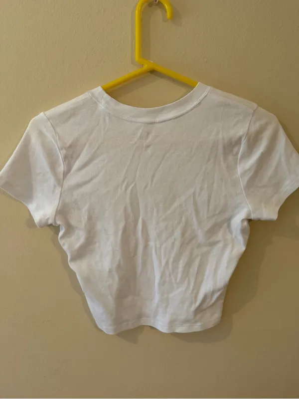 Hollister White Crewneck Crop Tee - Image 3
