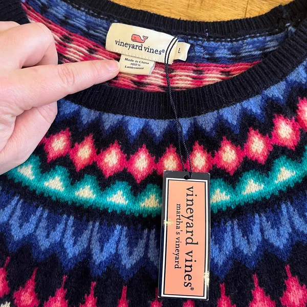 NWT Vineyard Vines‎ Fair Isle Cable Knit Sweater Dress L Lambswool Nordic Navy - Image 8