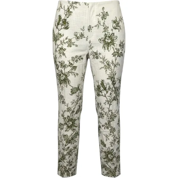 Saks Fifth Avenue Sport Linen Floral‎ Toile Pants Green Cream Size 2 Luxury - Image 2