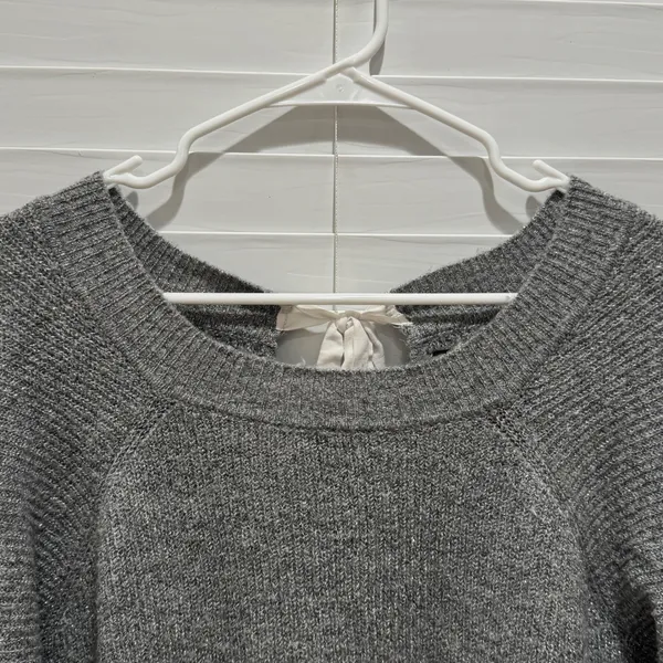 Abercrombie & Fitch Womens Gray Metallic Knit‎ Sweater Medium Tie Back - Image 2