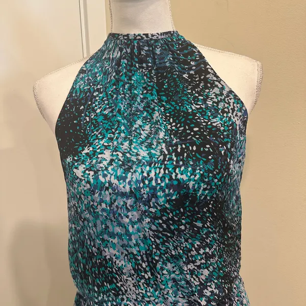 Ramy Brook Teal Printed‎ Paris Silk Mini Drop Waist Sleeveless Blouson Dress XS - Image 5