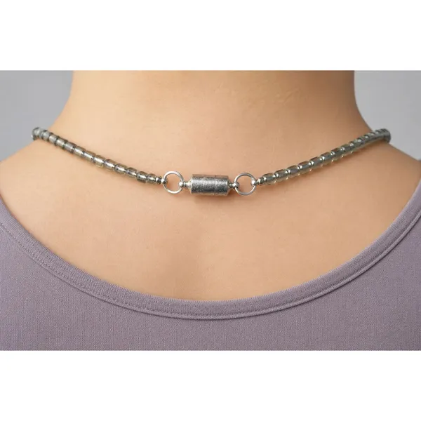 Silver Gray Beaded ID Badge Holder Lanyard 32 Inch Magnetic Clasp Clip - Image 2
