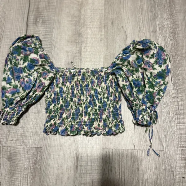 For‎ Love & Lemons Bridget Crop Top Floral Coquette Milkmaid Balloon Sleeve - Image 3