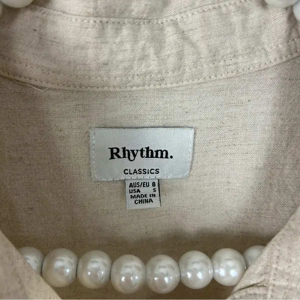 Rhythm Classic Linen Blend Shirt Dress In Oat Size S - Image 5