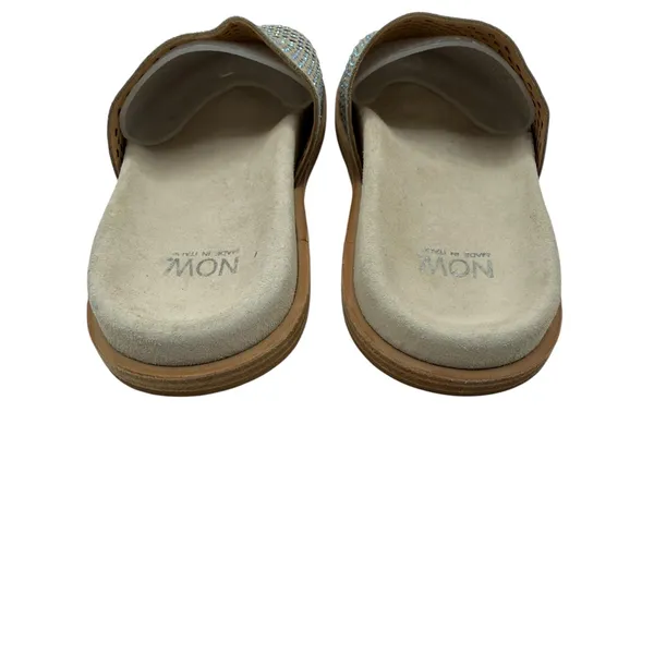 NOW Made in Italy Shoes Women 7 Ivory Rhinestone Perforated Leather Mule Slides‎ - Image 8