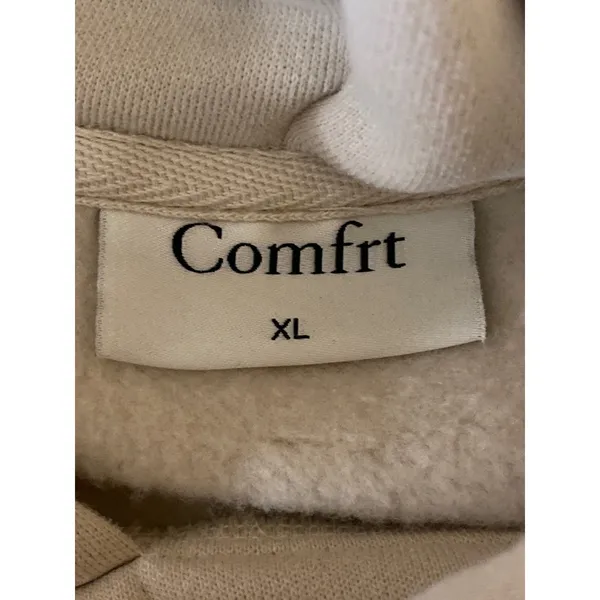 Comfrt Signature Hoodie Beige Embroidered Long Sleeve Sweater Sweatshirt Top XL - Image 5