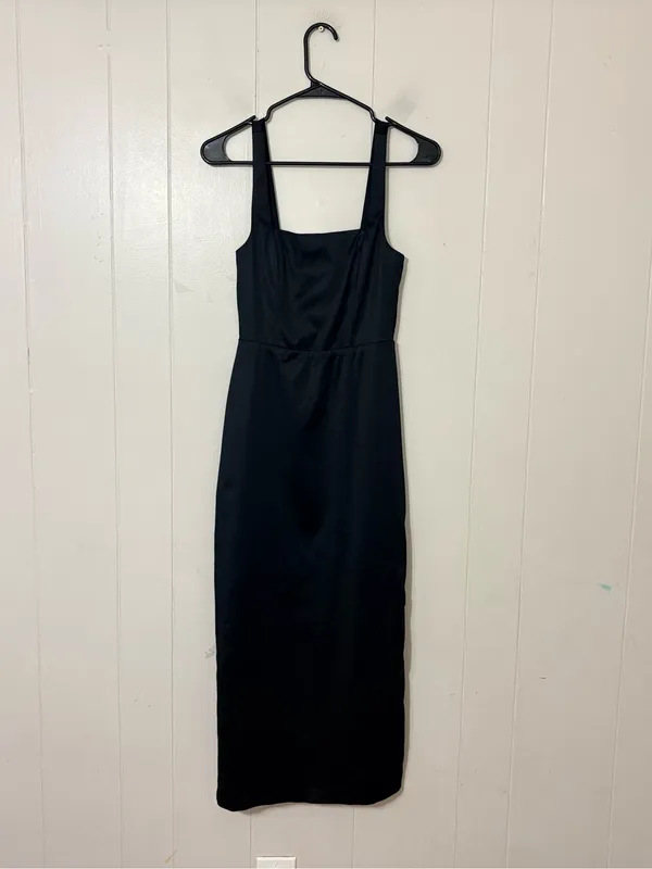 Abercrombie & Fitch Sculpting Satin Midi Dress Black XS Square Neck - Image 2