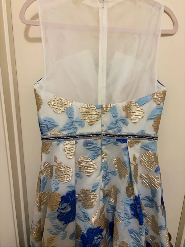 Nicole Miller Blue, Light Blue & Gold Floral Fit-and-Flare Dress - Image 4