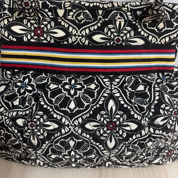 Vera Bradley Barcelona Lock Satchel Black and White Patterned Tote Bag - Image 3