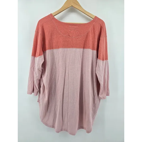 We The Free Top Womens M Laguna Thermal Pink Colorblock V-Neck EUC - Image 3