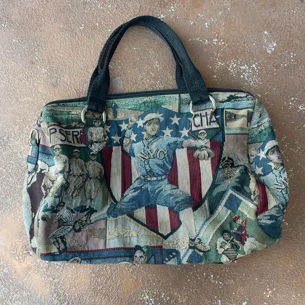 Vintage retro baseball tapestry travel bag purse / made in America - Image 2