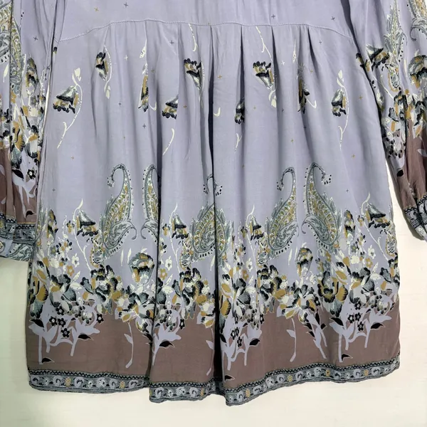 Free People Purple‎ Paisley Floral Boho Mini Dress Long Sleeve Babydoll Tunic XS - Image 7