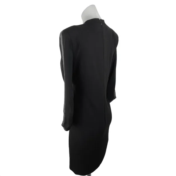 Mango Black V-neck Leather Trim Half Sleeve Career Business Mini Sheath Dress 6 - Image 3
