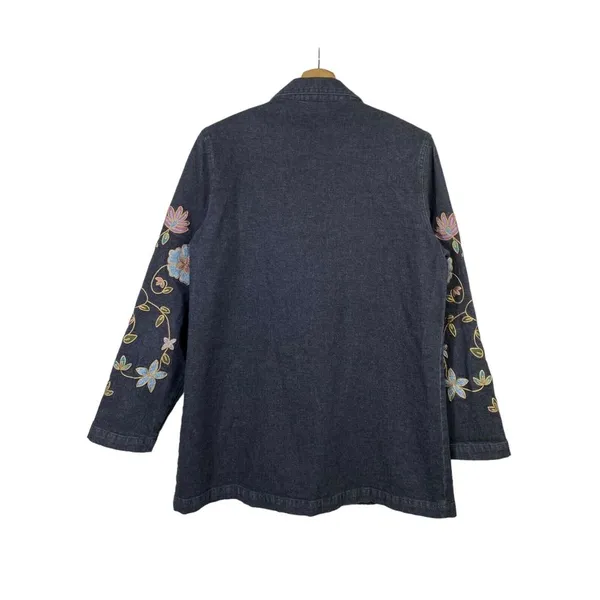 Vtg Maggie Sweet‎ Jean Blazer Jacket Women M Black Floral Embroidered Sequin Art - Image 2