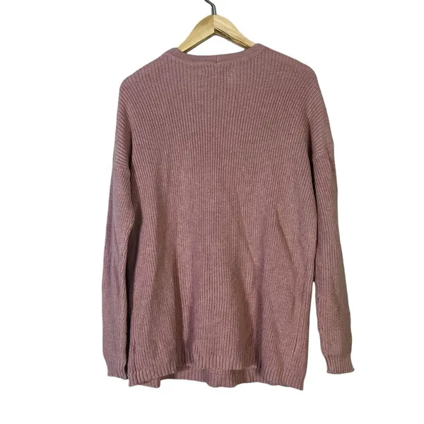 American Eagle Choker V-Neck Shaker Knit Sweater Pink Relaxed Ribbed Size M - Image 4