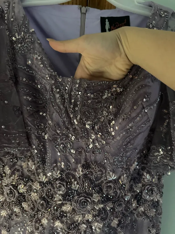 Mac Duggal Purple Embellished Flutter Sleeve Evening Gown - Image 6