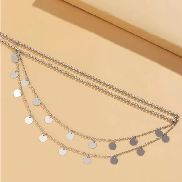 🔥Sexy Bling & Silver disc charm body chain waist - Image 4