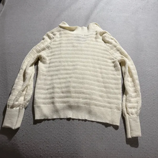Rachel Zoe Collared Cream Pointelle Knit Pullover Polo Sweater Size Large EUC - Image 5