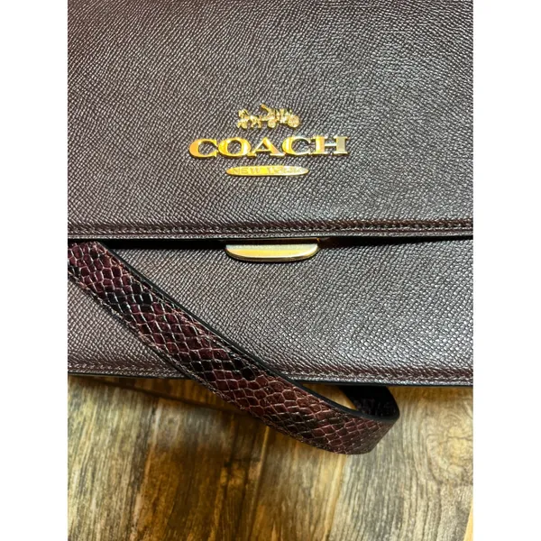 Coach C6777 Snake Embossed Cross Body Metallic Cherry Oxblood Pebbled Leather‎ - Image 5