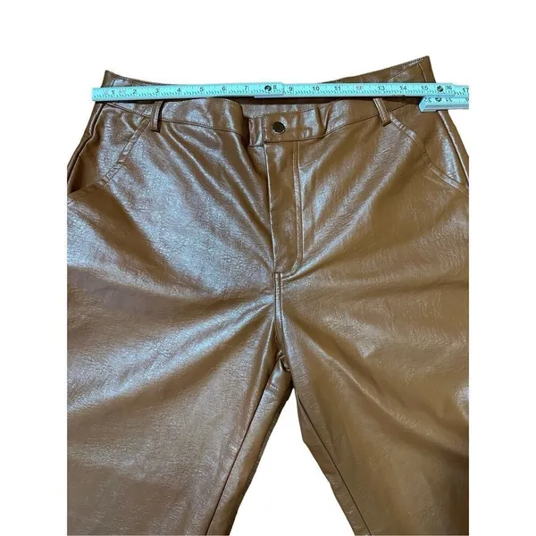 Princess Polly cognac brown wide leg faux leather‎ high rise pants sz 10 - Image 9