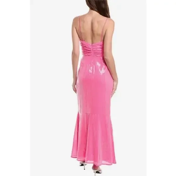 Hutch Anthropologie Tylia Maxi Dress Barbie Pink Ruched Bodice Sequined 4 NWT‎ - Image 2