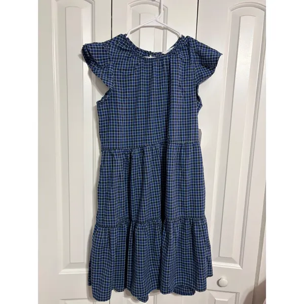 Old Navy Time & Tru Blue‎ Plaid Flutter Sleeve Tieared Womens Dress Size M 8/10 NWT - Image 2