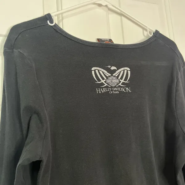 Harley Davidson Biker Black Rhinestone Studded Long Sleeve Shirt Top Women's 2X - Image 6