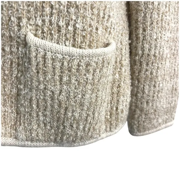 Vintage 80s Adele Joyce Boucle Cardigan Sweater Large Oatmeal Open Front Tan - Image 5