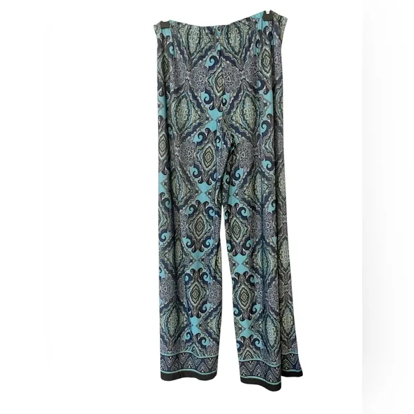 Live‎ and Let Live Womens Teal and Black Paisley Wide Leg Pull On Stretchy Pants - Image 2