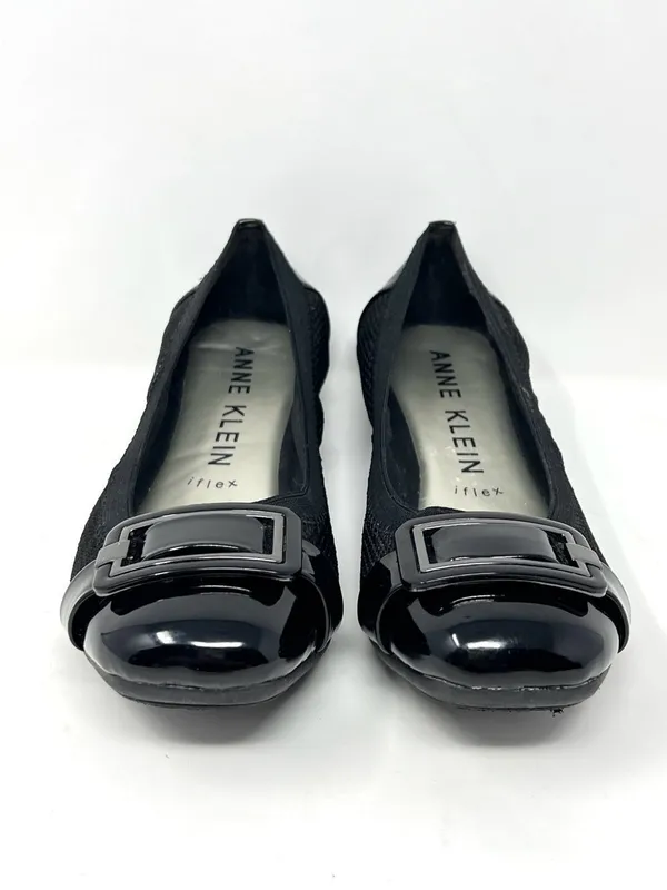 Anne Klein iFlex Akunice Black Knit Patent Ballet Flats Buckle 8M - Image 2