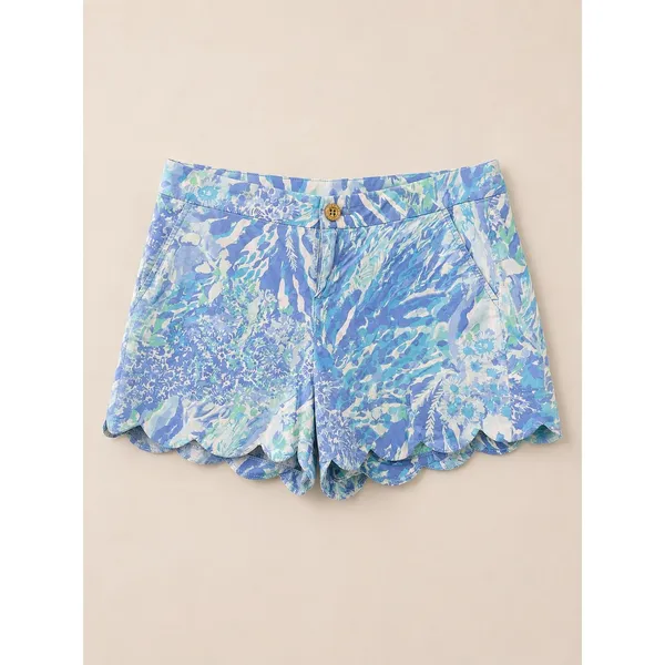 Lilly Pulitzer Womens Shorts 10 Blue Scalloped Hem Buttercup Floral Print - Image 2