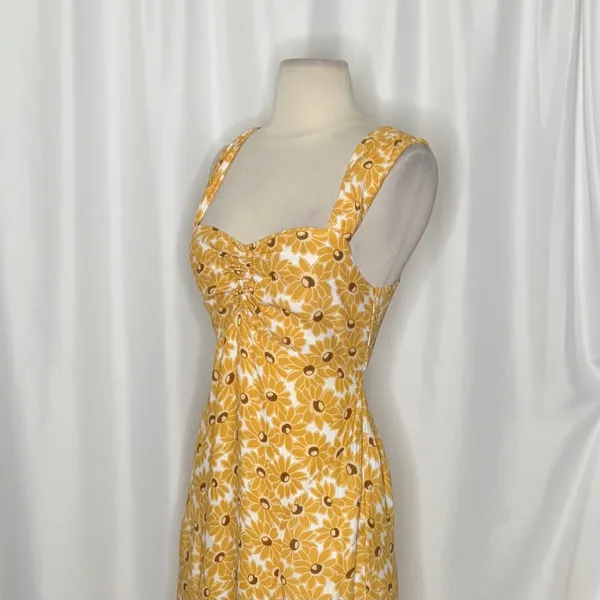 FREE PEOPLE Rosalee Midi Dress Yellow Combo Floral Cutout Back Boho X-Small - Image 7
