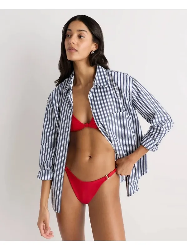 NWT Quince Italian High-Leg Ring Bikini Bottom in Cherry Red - Size: Small - Image 10