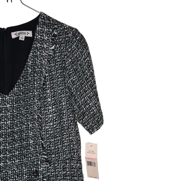 Nanette‎ Lepore Women's Dress Tweed Fringe Sheath Knee Length Black White 10 NWT - Image 4
