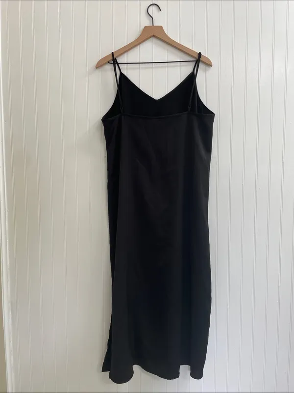A NEW DAY Satin Cami V-Neck Sleeveless Midi Length Slip Dress in Black Size XL - Image 4