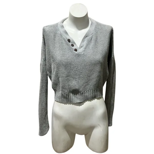 LA Hearts Women's Gray Cropped Henley Sweater Size S Casual Fall - Image 7