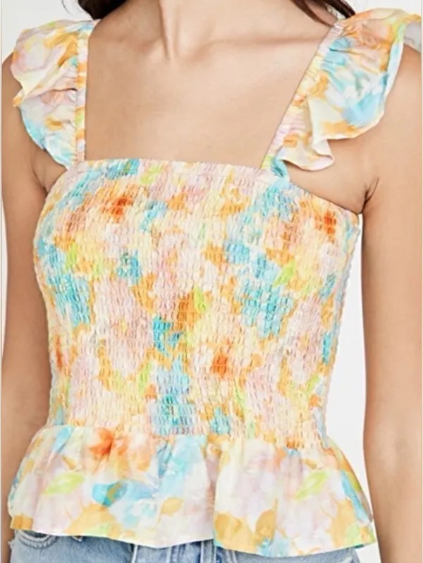 Roller Rabbit Sandrio Dove Watercolor Smocked Ruffle Top - Image 2