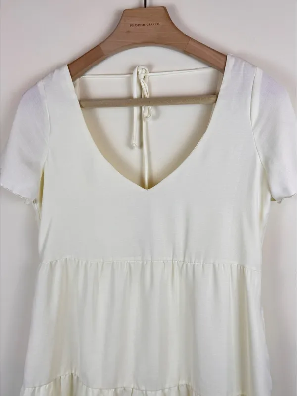 Show Me Your Mumu Ivory Tiered Babydoll Mini Dress XS V Neck Tie Back Bridal - Image 6