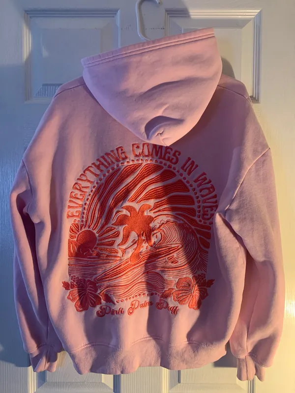 Pink Palm Puff Hoodie Everything Comes in Waves - Image 2