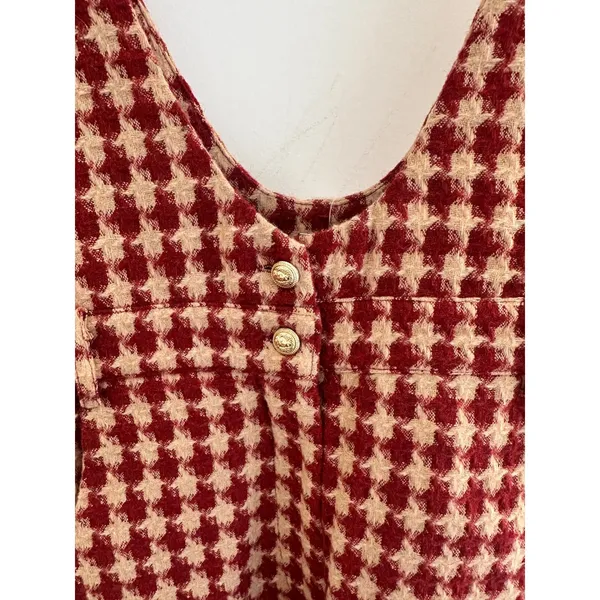 Storia Red Houndstooth Tweed Wide Leg Jumpsuit Overalls Small NWT - Image 3