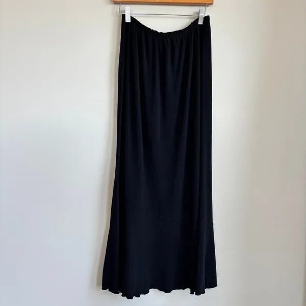 Vintage Y2K Clara's Black Flowy Skirt Maxi Assymtetrical Seem Long Stretchy - Image 5