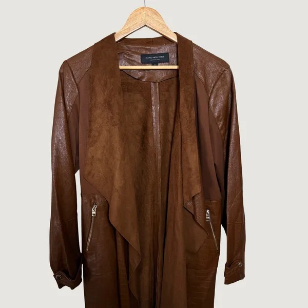 Marc New York Andrew Marc Brown Faux‎ Leather Croc Duster Jacket Womens Medium - Image 6